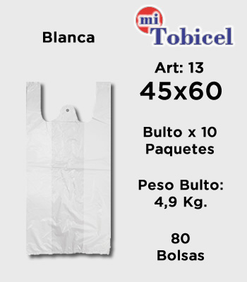 Bolsas Camiseta Color Blanca Material Virgen 45x60 mitobicel