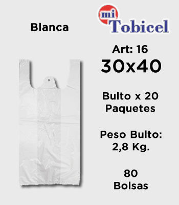 Bolsas Camiseta Color Blanca Material Virgen 30x40 mitobicel