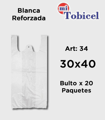 Bolsas Camiseta Color Blanca Reforzadas Material Virgen 30x40 mitobicel