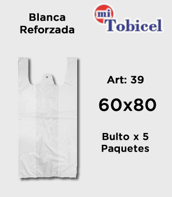 Bolsas Camiseta Color Blanca Reforzadas Material Virgen 60x80 mitobicel