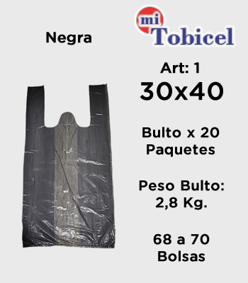 Bolsa Camiseta Negra sin impresion 30x40 mitobicel