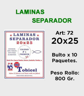 Laminas Separador 20x25 800 gr Mitobicel